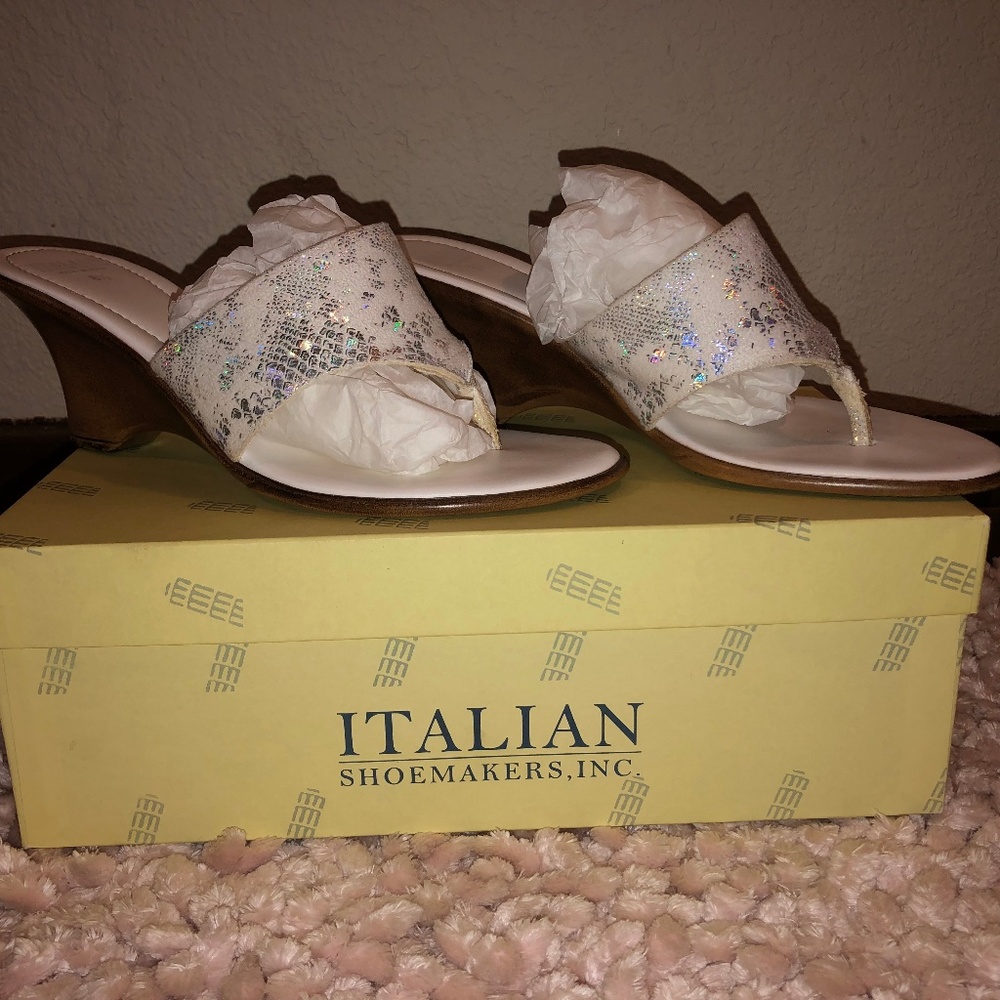 Italian Shoemakers Silver and White heels/ wedge